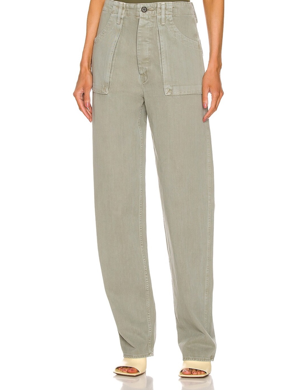 Mother High Waisted Curbside Utility Sneak Army Green 26 Fatigues